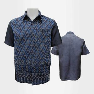 เสื้อซาฟารีชาย อัดกาวทั้งตัว ผ้าไทย ฝ้ายเเต่งลาย ผ้าทอ กระเป๋าเอก 1 ใบ ล้วงข้าง 2 ใบ ใส่ทำงาน ใส่เป็นทีม น้ำเงิน พี่พิมพ์ ผ้าไทย