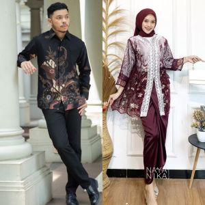 Couple Maiza Oneset Tulle Gardenia Warna Mix Renda Full Chantily Halus Setelan Inner Outer Rok Kemeja Batik Lengan Panjang