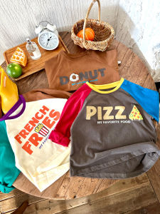 เด็กใหม่การ์ตูนน่ารักเสื้อยืดยาวผูกสีคอกลมพิมพ์บนพื้นรองเท้าเด็กชายเด็กหญิง