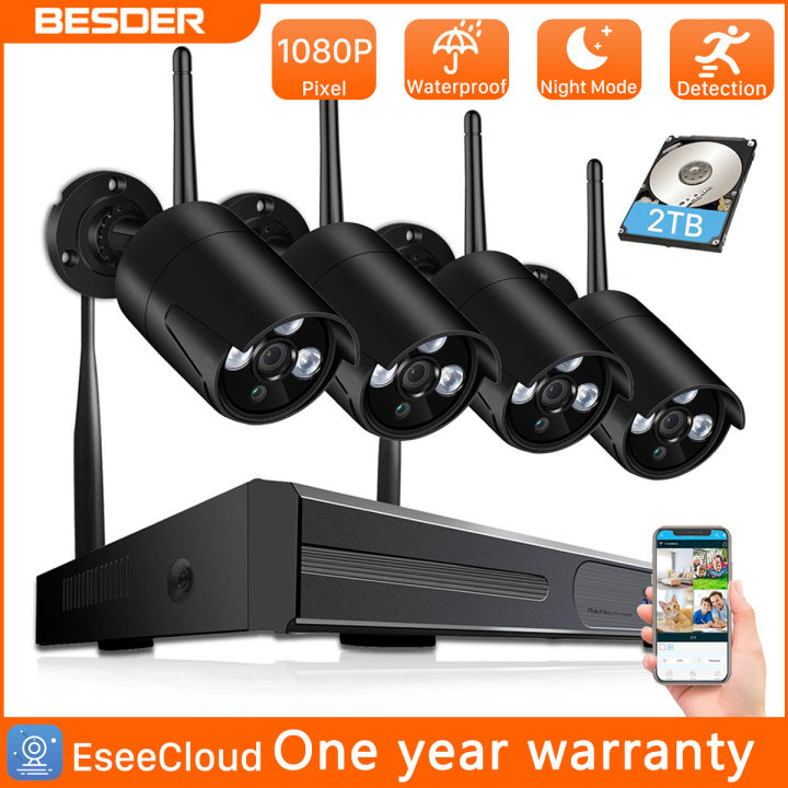 BESDER 2MP Wireless Security Camera System 1080P 4CH NVR Kit 1080P