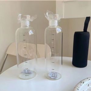 ins风随手杯简约高级感水杯时间刻度玻璃瓶高颜值透明玻璃杯带盖