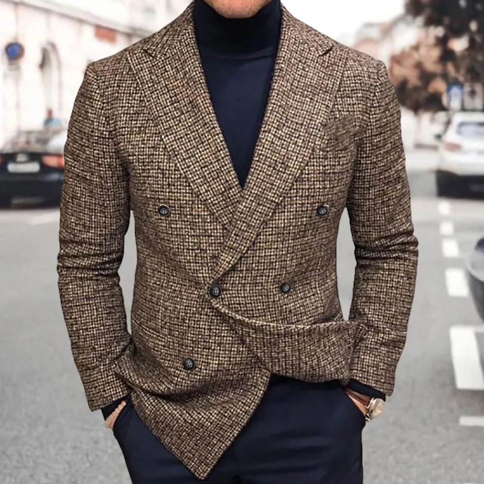 Men Blazer Slim Fit Turndown Collar Solid Color Streetwear Autumn Winter  British Style Buttons Suit Jacket Coat for Office