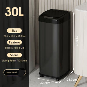 Plexor Automatic Motion Sensor Trash Can with Lid and Wheels Rechargeable 20/30/50L Intelligent Trash Bins with Removable Inner Bucket Metal Garbage Bin for Kitchen Bathroom Bedroom Office commercial