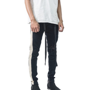 Denimitup - M1 mid distressed - Black dual stripes - Celana Jeans - Jeans Pria