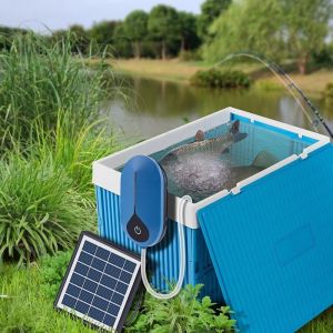 SFFGF Portable Solar Powered Oxygen Pump Two Modes Energy Saving USB Charging Air Pump Portable Design with Air Hose Bubble Stone Pond Aerator Outdoor Pool
