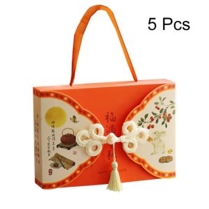 OKDEALS01 5 Piece Chinese-Style Buttonhole Design Moon Cake Packaging Gift Box 6 Grid with Tassel Egg Yolk Pastry Gift Box Practical Handmade Cookies Packaging Box Mid-Autumn Festival