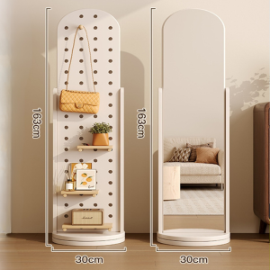 กระจกตั้งพื้น กระจกเต็มตัว กระจกหมุนได้ ชั้นวางของ กระจกตั้งพื้นเต็มตัว 3-in-1 หมุนได้ 360 องศา พร้อมชั้นวางของ ประหยัดพื้นที่