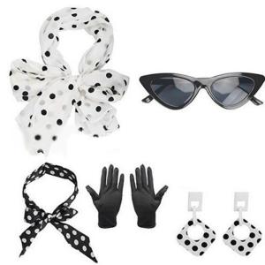 5Pcs Rockabilly Costume Accessories 1950s Costume Scarf Headband Cats Eye Glasses Gloves 50s Clothing for Theme Party
