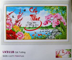 Tranh thêu chữ thập Cát tường (về tự thêu) LV3118