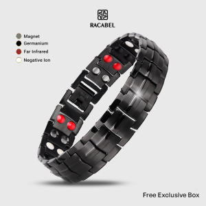 Gelang Terapi Kesehatan Magnetik - Original - Pria - Full Hitam - Racabel - Dua Baris | Elega Hitam
