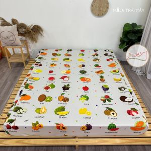 [Mẫu Trái Cây] hàng loại xịn. Ga CHỐNG THẤM kháng khuẩn chính hãng PT chất vải Lụa Organic mềm mịn mát nhiều size