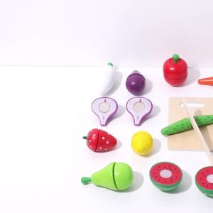 Wooden Fruit Vegetables Cutting Set for Kids Food Pretend Play Simulation Kitchen Role Play Educational Toys For Children2026