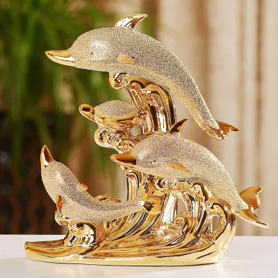 Eyre Ornamen lumba-lumba keramik yang ditingkatkan dekorasi kreatif ruang tamu pintu masuk desktop pintu masuk kantor hadiah pelapisan lantaiUpgrade model ceramic dolphin ornament creative decorations living room desktop entrance office floor plating gift