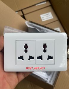Ổ cắm điện đôi 3 chấu ngang ổ cắm điện chữ nhật 6 lỗ 16A kích thước 118mm