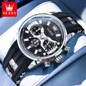 OLEVS Watch For Mens Original Brand Waterproof Fashion Casual Silicone Strap Chronograph Luminous Calendar With Gift Box