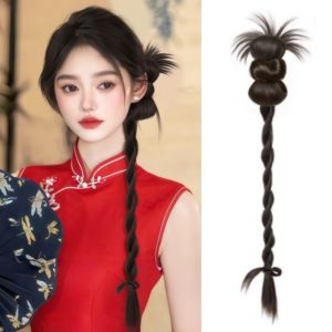 SMVU โบว์ชิญง วิกผมทรงดอกไม้ ชุดชั้นในแบบถักสำหรับชกมวย ซินเธติก แฮร์พีซหางม้า แฟชั่น ธรรมชาติ วิกผมเปียบิด ผู้หญิง