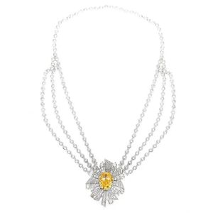 Bellux Pendant Chain 925 Silver Synthetic Zircon Designer Flower Oval Yellow Diamond Topaz Multi layer Necklace