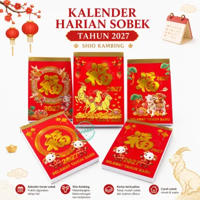 KALENDER HARIAN SOBEK UKURAN SEDANG TAHUN 2027/KALENDER SHIO KAMBING/KALENDER TERBARU 2027
