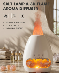 Salt Lamp & 3D Flame Aroma Diffuser Ultrasonic Essential Oil Air Humidifier Smart Touch Night Light