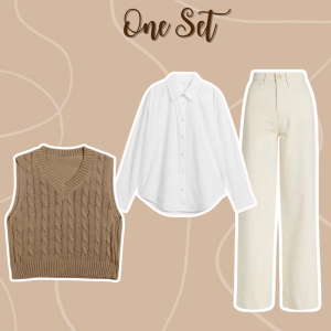 One Set Korean Style | KEMEJA Basic & Celana KULOT Cringkle bahan Jatuh & VEST Rajut Premium KEKINIAN | KA002