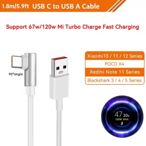 For Xiaomi 120W 67W USB Type-C Cable Turbo Charge L Shaped 90 Degree 6A Elbow Cable For Xiaomi 15 14 Ultra 13T 12 Pro Redmi 14C 13C A3 Note 14Pro 13 Poco X7 Pro F6 Pro For Phone Tablet Laptop Fast Charging