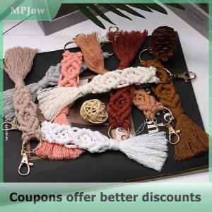 【MPJow】 Boho Style Macrame Braided Keychain With Lobster Claw Cord Wristlet Bracelet Keyrings Lanyard Key Fob Strap Women Accessories