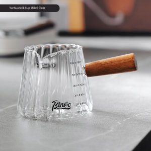 Bincoo nhỏ cốc sữa thủy tinh với tốt nghiệp cốc đo lường cốc Espresso cán bằng gỗ sữa có thể khai thác ounce cup