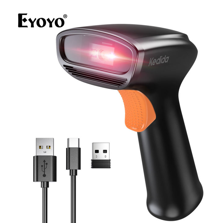Eyoyo 2D Bluetooth Barcode Scanner mit Klipp, 2000mAh Akku mit Füllstandsanzeige, tragbarer Mini Wireless QR Code Barcode Scanner für Bibliotheksbuch Inventar Kompatibel mit iPhone, Android PC