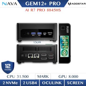 Mini PC AooStar GEM 12 Pro Max R7 8845HS 8745HS Gem12 Màn LCD DDR5 Oculink AMD Radeon 780M Tiện Dụng