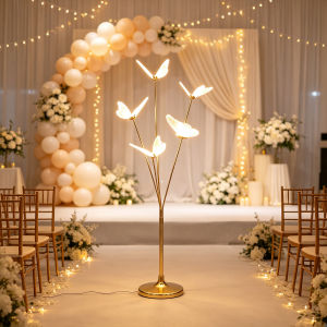 1.4M Warm LED Butterfly Floor Lamp Golden Stand Wedding Birthday Party Stage Aisle Decor Light
