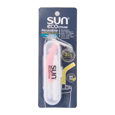 SunMum Reusable Straw With Cleaning Brush Set - Pink