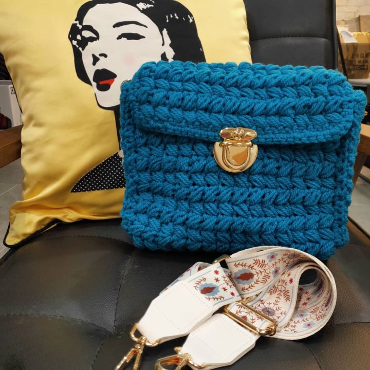 手工 小香风包包 布条线女包 Korea Style Blue Women's Bags