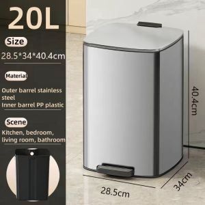 Large Capacity Stainless Steel Trash Can Pedal Kitchen Living Room Office Luxury Hotel Commercial Soft Close 50L Garbage Bin Waste Paper Basket