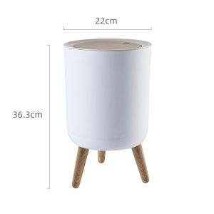 12L Wood Grain Tree Trash Can Press Open Recycling Bins Round Trash Cans with Lid for House Living