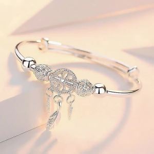 Dreamcatcher 999 Sterling Silver Bracelet for Women Fashionable Girl Style Silver Bracelet with Tassel Pendant Forest Style Fresh Hand Jewelry