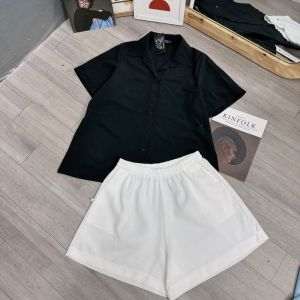 Set đồ đi chơi nữ BIGSIZE CÔ NHỎ áo sơ mi tay ngắn kèm quần chất áo vải lụa chéo dáng ulzang xĩnh xắn SET40