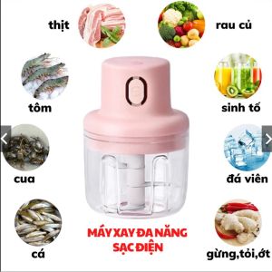 Máy Xay Thịt Cầm Tay Mini Sạc Điện 250ml – Máy Xay Tỏi Ớt Củ Quả Đa Năng Có Cổng Sạc Usb