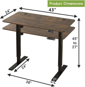 Mxtark 43 inches Electric Standing Desk  1.1M Electric Standing Desk Single Motor  Adjustable Height  Automatic Smart Lifting Ergonomic Office/Study/Gaming Table Desk New Elegant Carbon Fiber Anti-Scratch E-Sports Gaming Desk