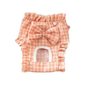 ER52858 Adjustable Plaid Dog Physiological Pants with Bow Breathable Dog Sanitary Pants P[ractical Reusable Dogs Menstruation Pants Four Seasons