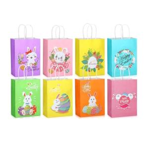 8pcs Easters Handheld Bags for Festival Gift Wrapping Kraft Paper Packaging Bags for Spring Birthday and Party Use
