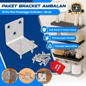 10 Pcs Paket Bracket Siku L Rak Dinding Kabinet Free Skrup – Paket 10 Pcs Plat Penahan Ambalan Lemari Penyangga Rak Dinding 90 Derajat