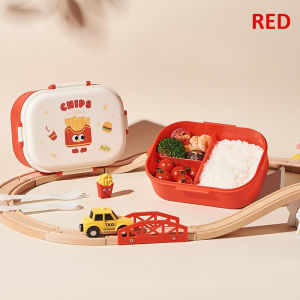 Kids Lunch Box with Spoon and Fork Food Grade Grid Box Student School Food Storage Container Kanak