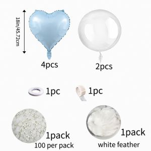 DOWNA 10PCS Trong suốt Bóng bay hình trái tim Màu xanh lam. Hình trái tim. Bóng bay lông vũ ngọc trai Lãng mạn Giấy bạc nhôm Bộ bóng bay Tiệc sinh nhật