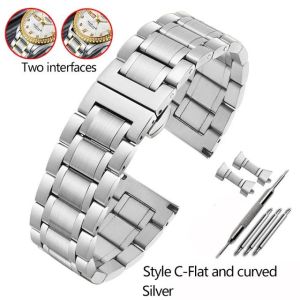 zhangeer High Quality Stainless Steel Watchband For Casio Tissot Seiko Citizen Metal Flat/Curved End Strap Bracelet Watch Chain 14mm 16mm 18mm 19mm 20mm 21mm 22mm 24mm With Tools