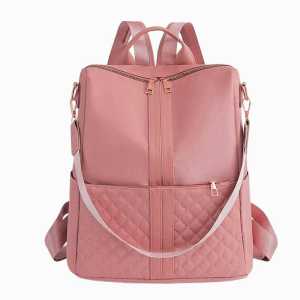 Backpack Wanita Elegan Multifungsi Nylon Polos Warna Cinnamon/Hitam
