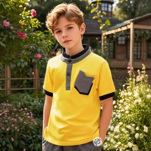 Kids T-shirt Boy polo shirt stand collar 2-16 Years Pocket Cotton Korean Fashion children tops baby shirts