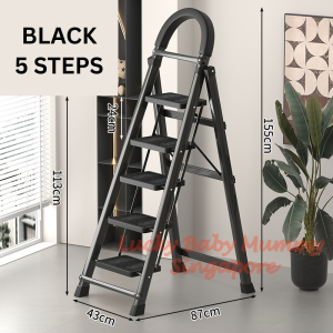 Foldable Black Ladder Stool Step Anti-Slip Pedal Compact/Space Saving Household【Fireheart Warrior】