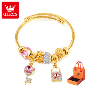 OLEVS womens bracelet lock key zircon pendant light luxury diamond elegant korean style bracelet