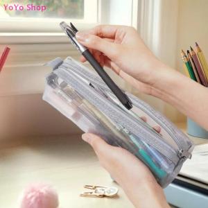 💕 YoYo Shop 💕 Mesh Pencil Case Transparent Pens Pouch Cute Simple Aesthetic Bag Organizer Office School Supplies For Student Stationary