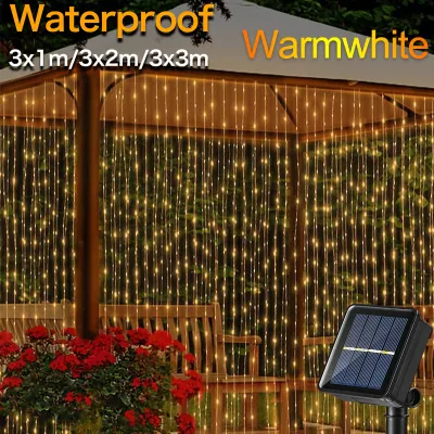 300LEDs Solar Curtain Light Outdoor Waterproof 8 Modes Lighting Fairy Lights Christmas Wedding Party Garden Decoration Light